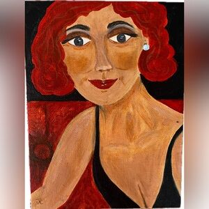 Original acrylic painting of red head woman 6x8
